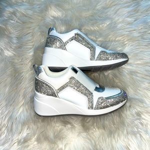 NWT INC Heily2F Silver Crystal wedge sneaker size 6.5